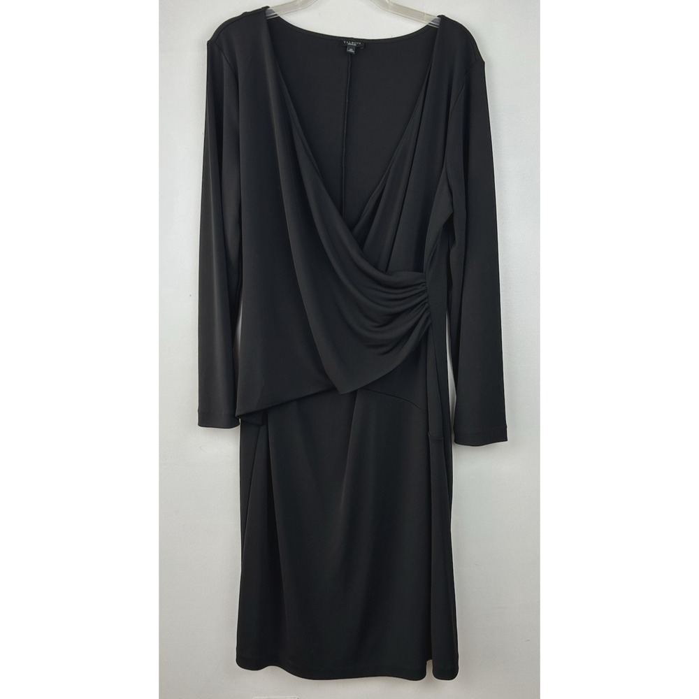 Talbots Midi Dress Women XL Black Faux Wrap Event Office Career Funeral